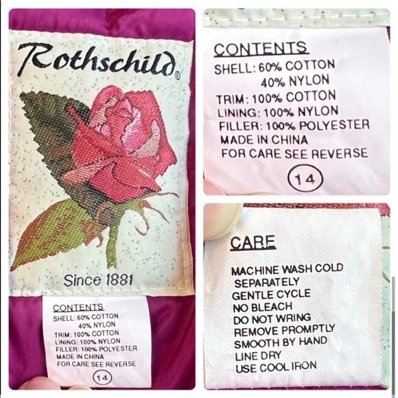 Vintage 80s Rothschild Coat Girls 14 Women’s S/M Pink Floral Long Puffer Jacket - Picture 9 of 9
